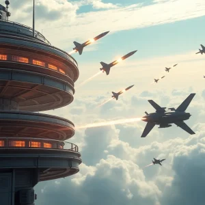 Conceptual image of the Golden Dome missile defense system intercepting missiles