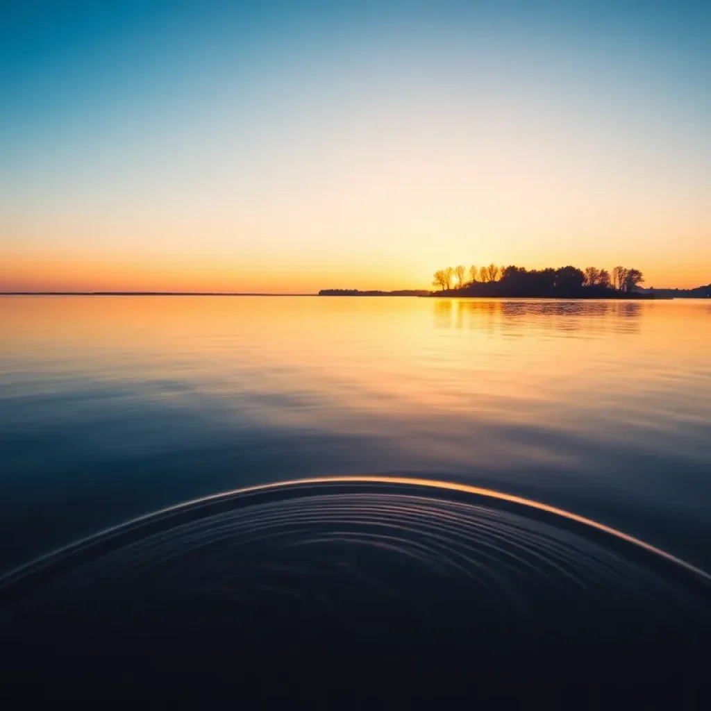 A tranquil lakeside scene at sunset, representing remembrance.