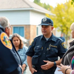 Police officers discussing community safety in Laurens County