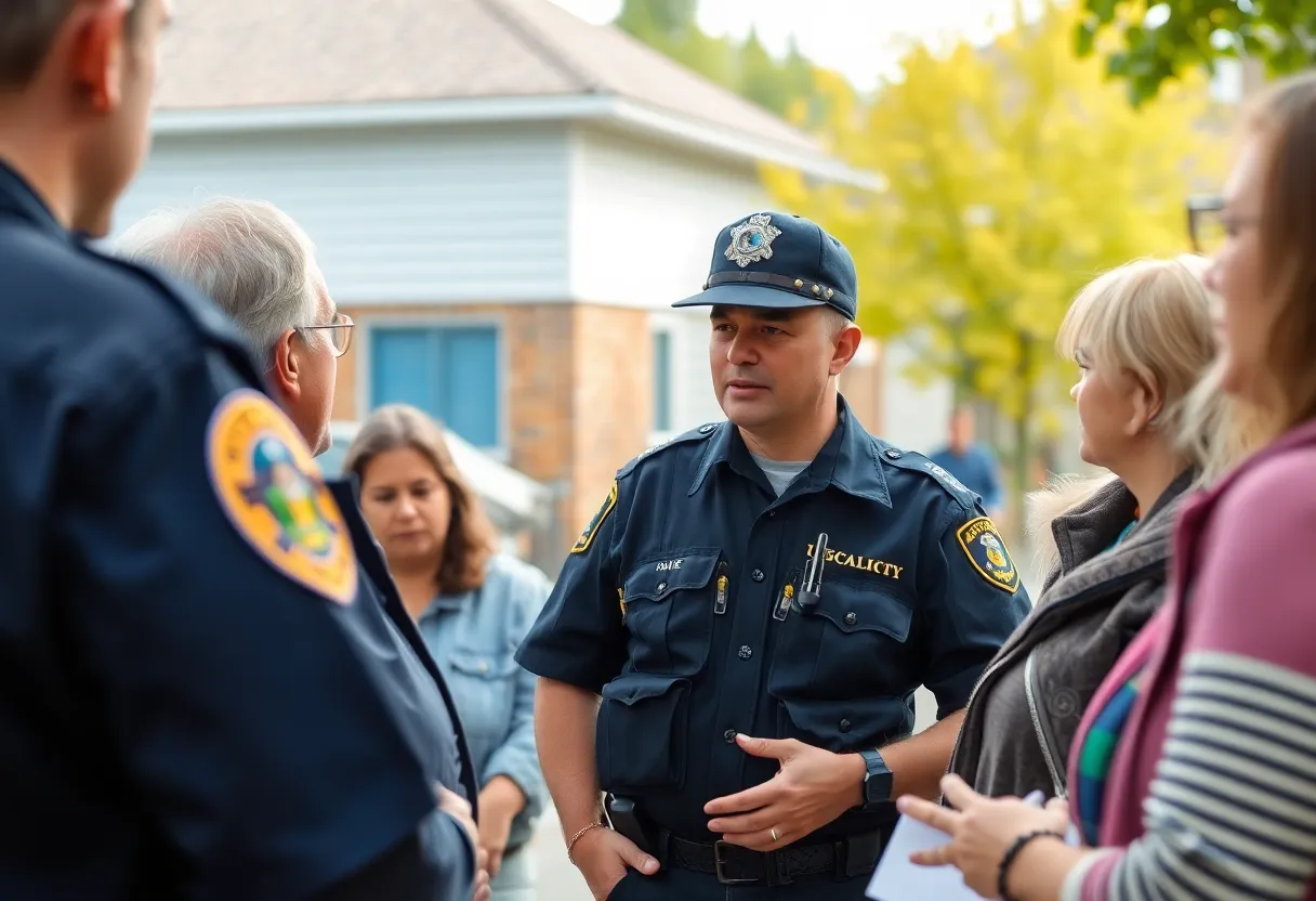 Police officers discussing community safety in Laurens County