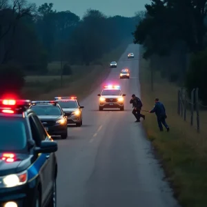 Police officers conducting a manhunt in Arkansas