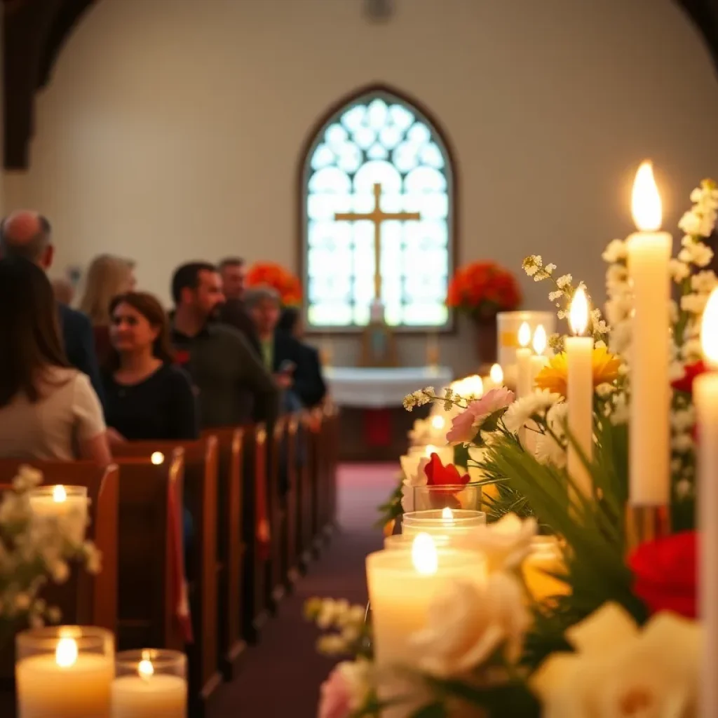 Community members gather for a memorial service honoring Michael Conway Johnson