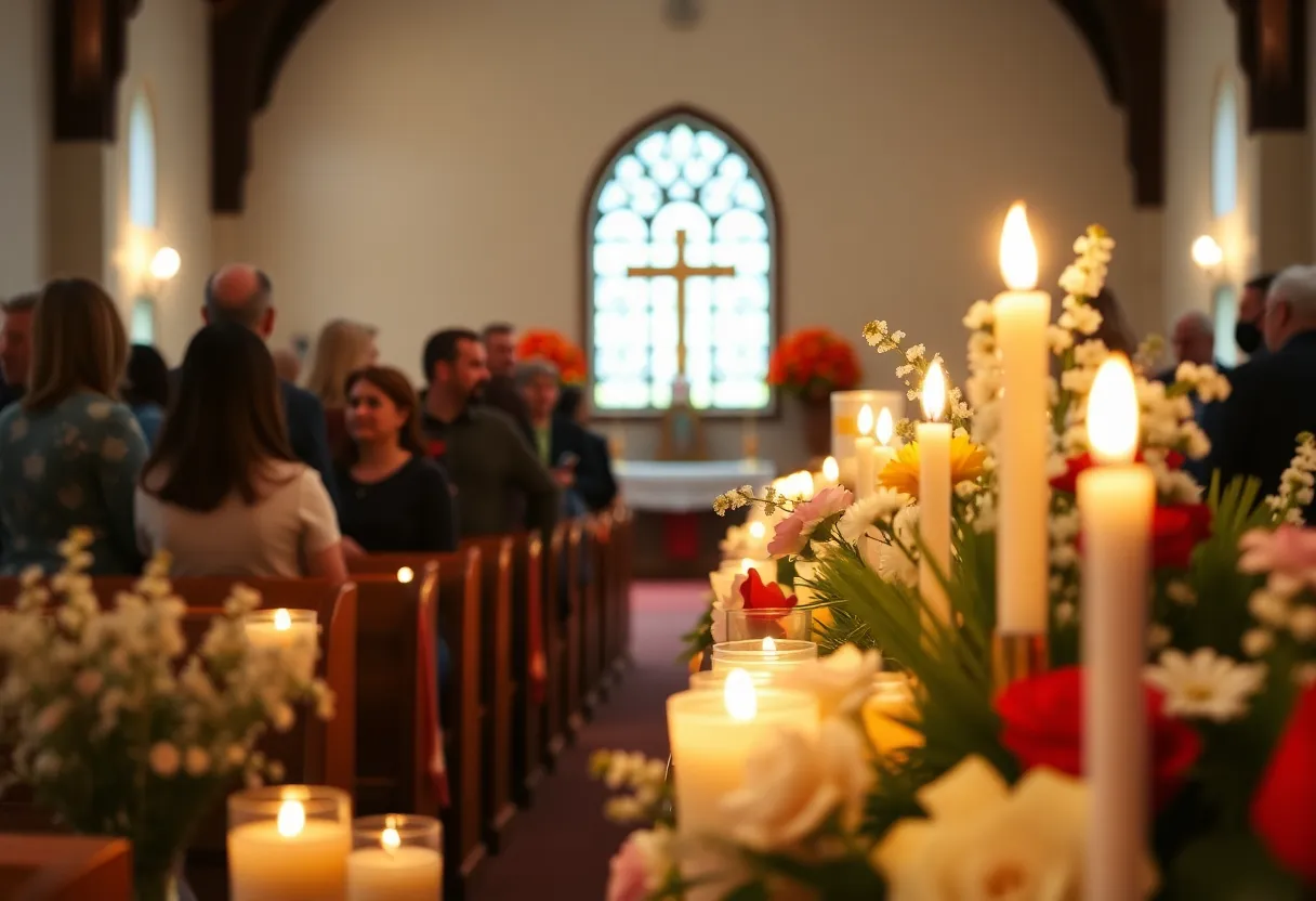 Community members gather for a memorial service honoring Michael Conway Johnson
