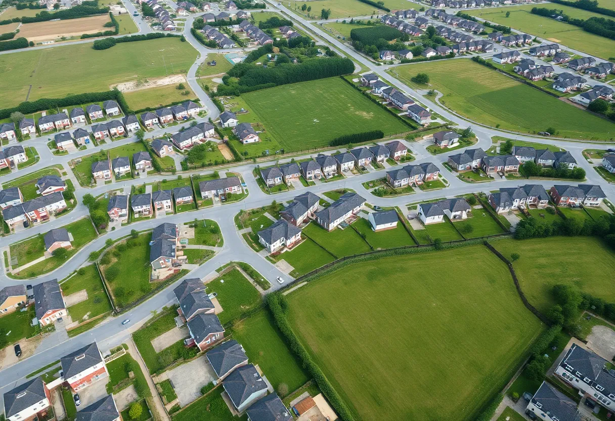 Aerial view of the new residential subdivisions under development in Clinton