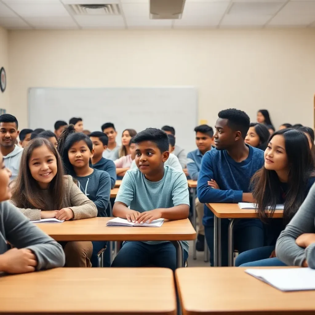 Classroom of engaged students with a teacher