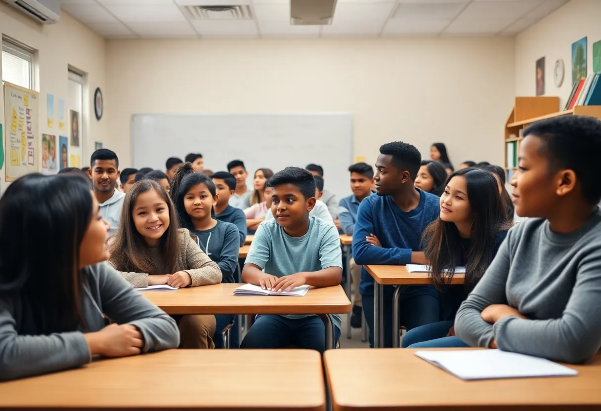 Classroom of engaged students with a teacher