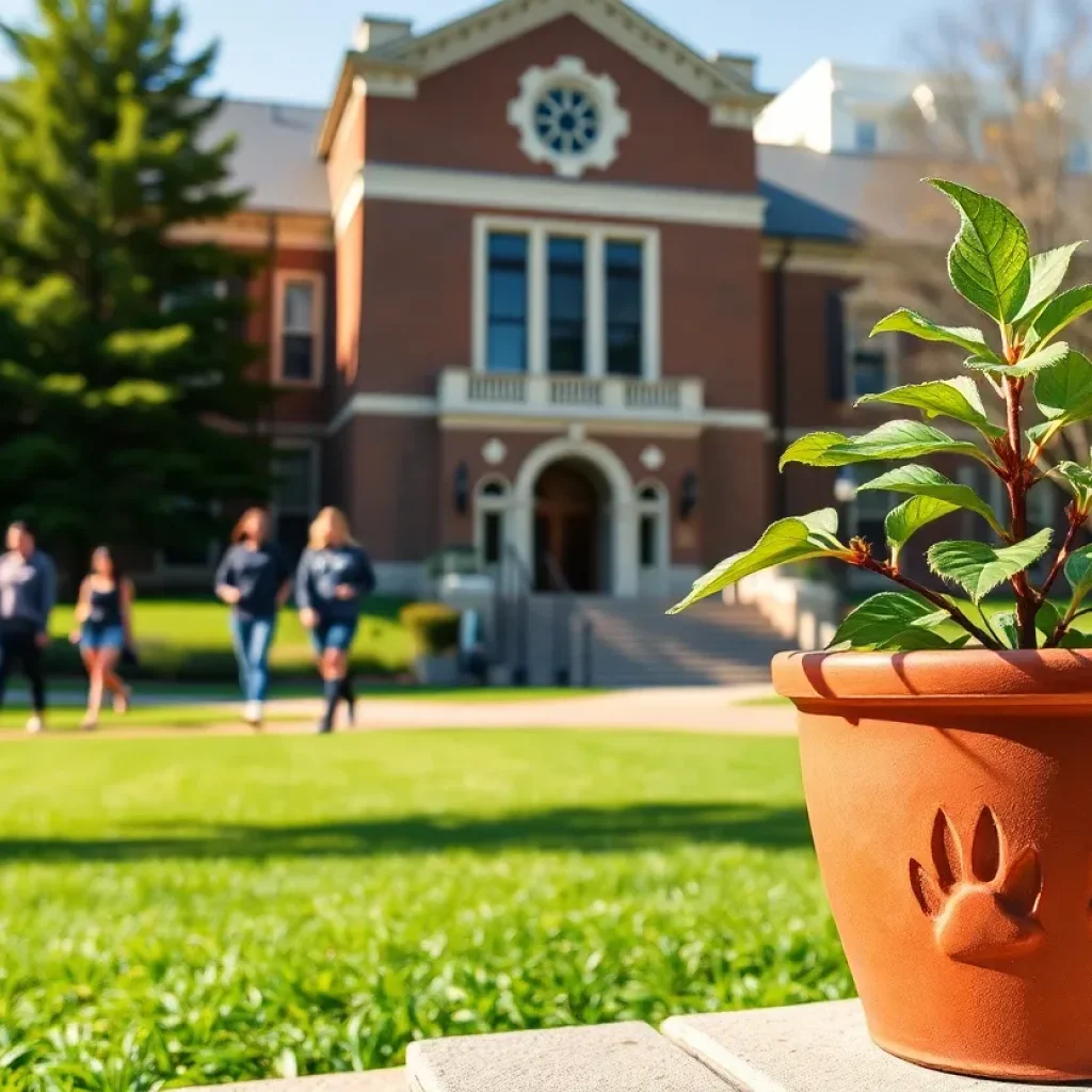 Campus of Clinton College with students walking by