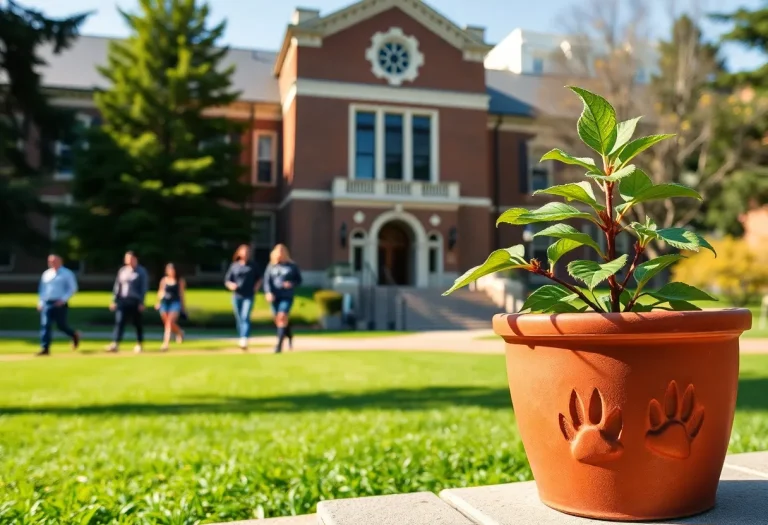Campus of Clinton College with students walking by