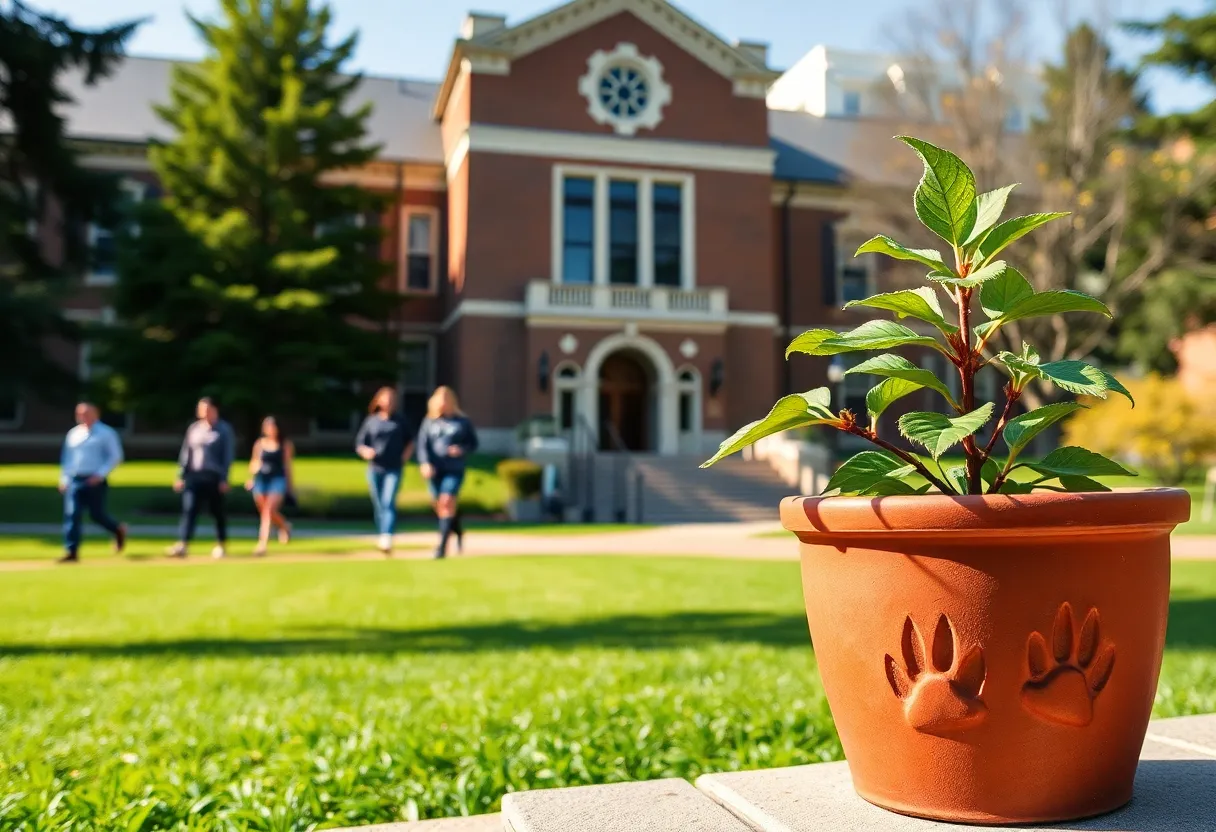 Campus of Clinton College with students walking by