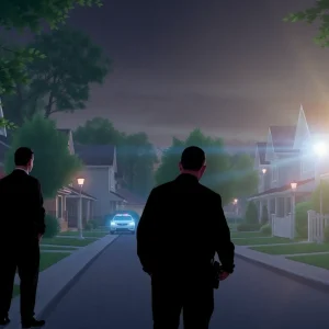 Police lights in a suburban neighborhood representing a crime scene investigation.