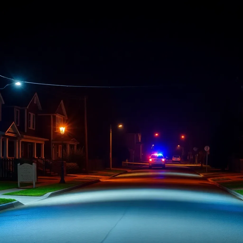 Police lights in a Clinton SC neighborhood during a shooting investigation