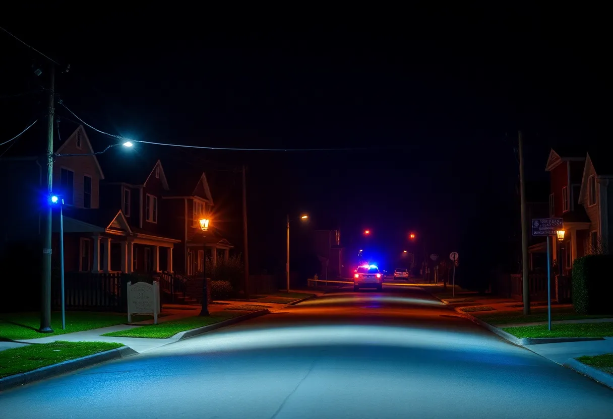 Police lights in a Clinton SC neighborhood during a shooting investigation