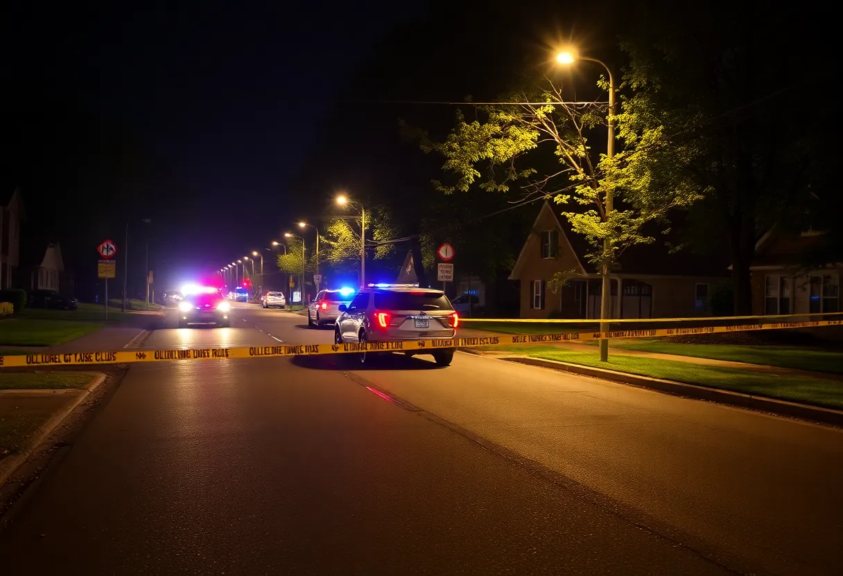 Police investigating a shooting scene in Clinton at night.