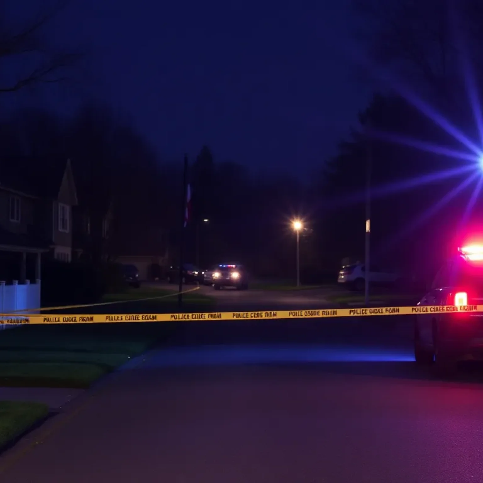 Police lights in a suburban neighborhood in Clinton following a shooting.
