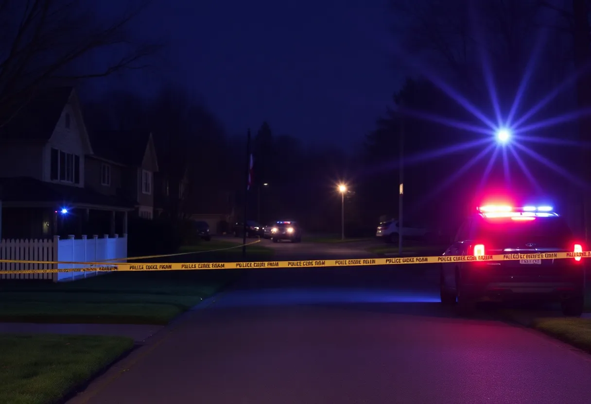Police lights in a suburban neighborhood in Clinton following a shooting.
