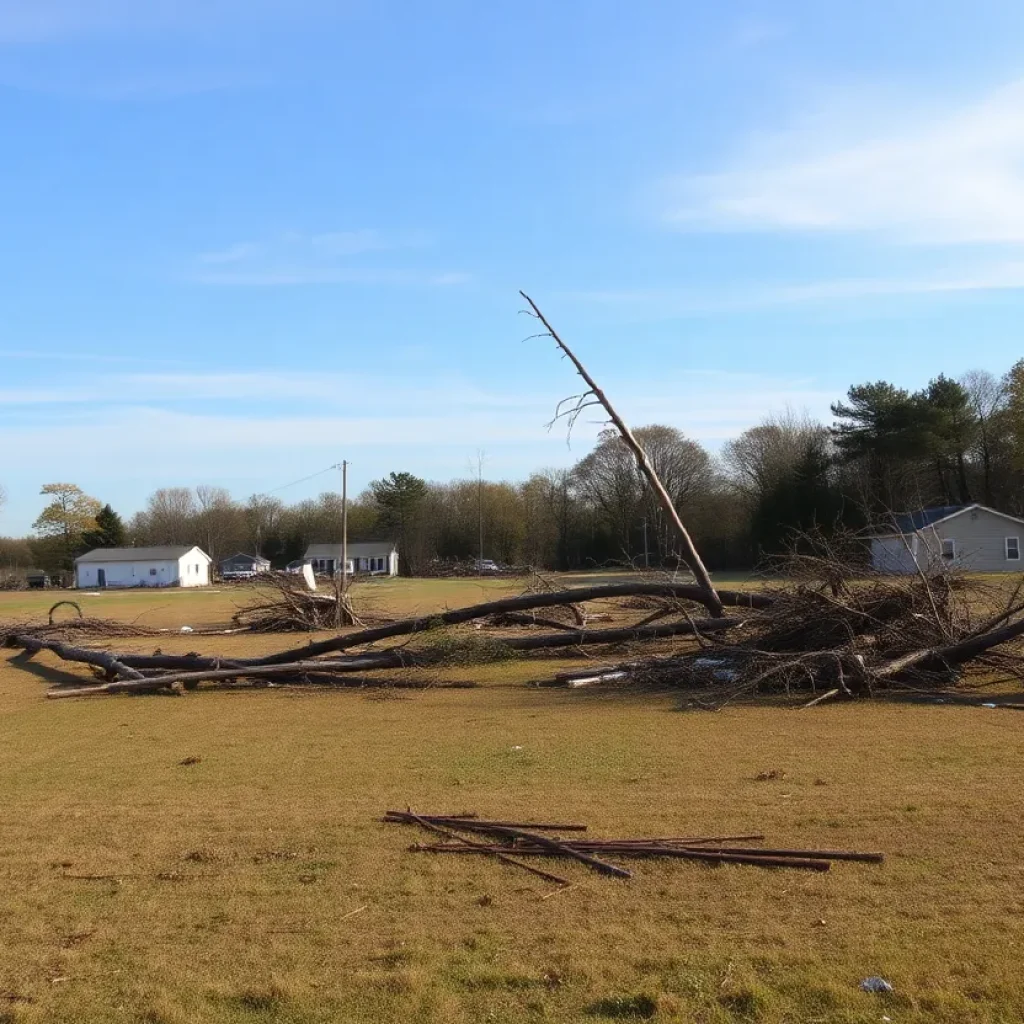 The aftermath of a tornado in Clinton, New York, with uprooted trees