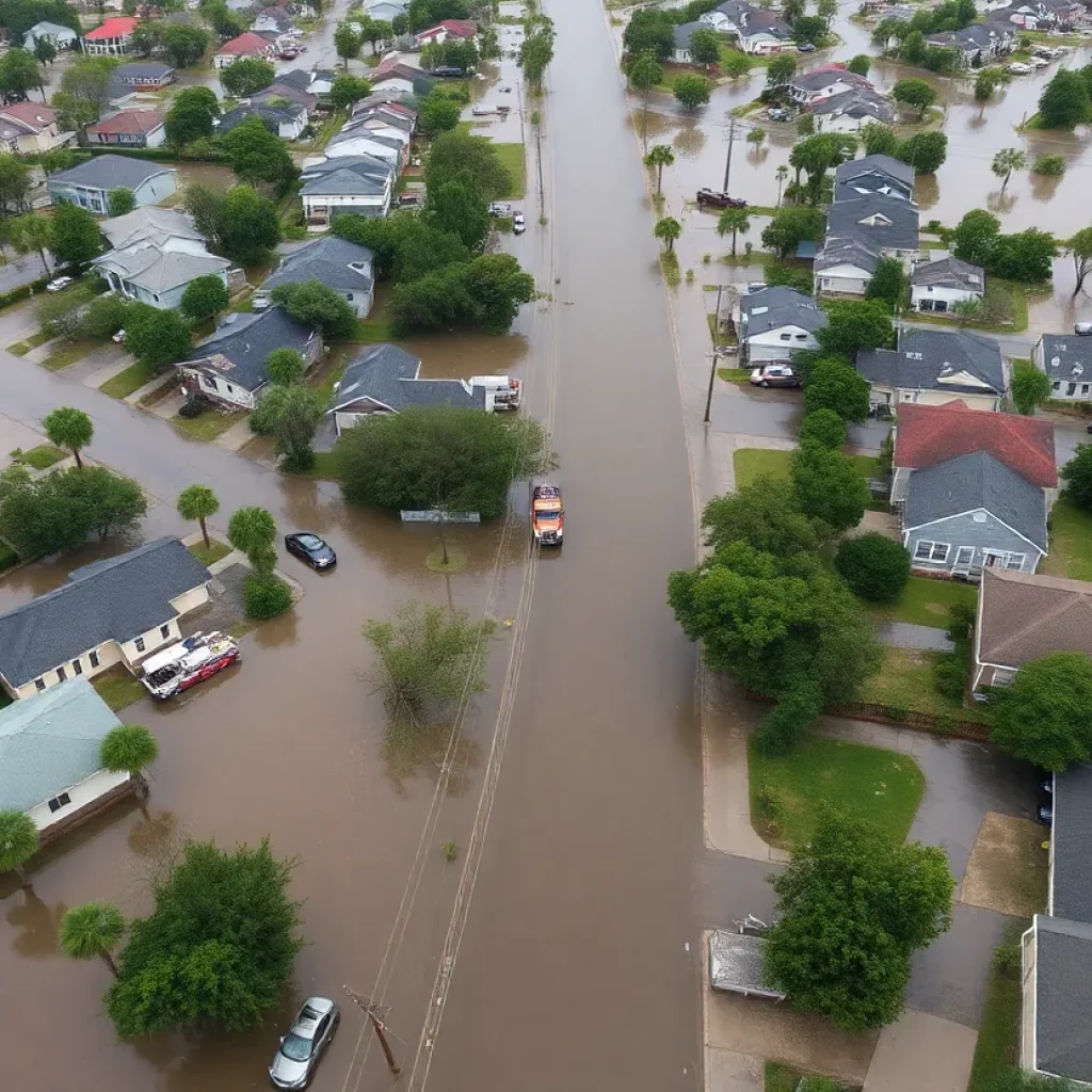 Aerial view of severe flooding in South Carolina after Tropical Storm Helene