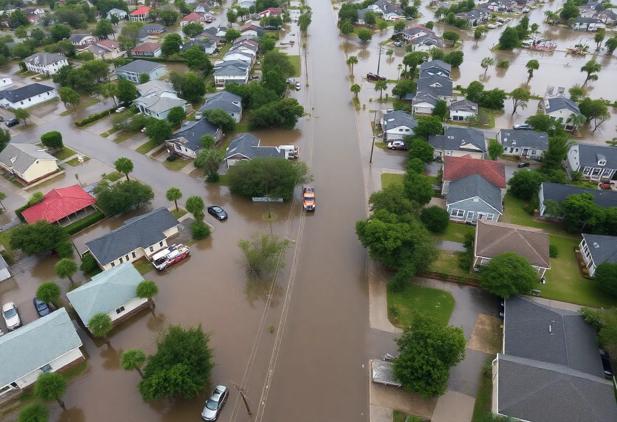 Aerial view of severe flooding in South Carolina after Tropical Storm Helene