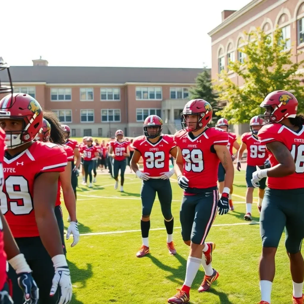 Football players on campus during recruitment weekend