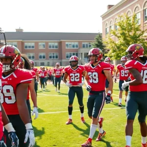 Football players on campus during recruitment weekend