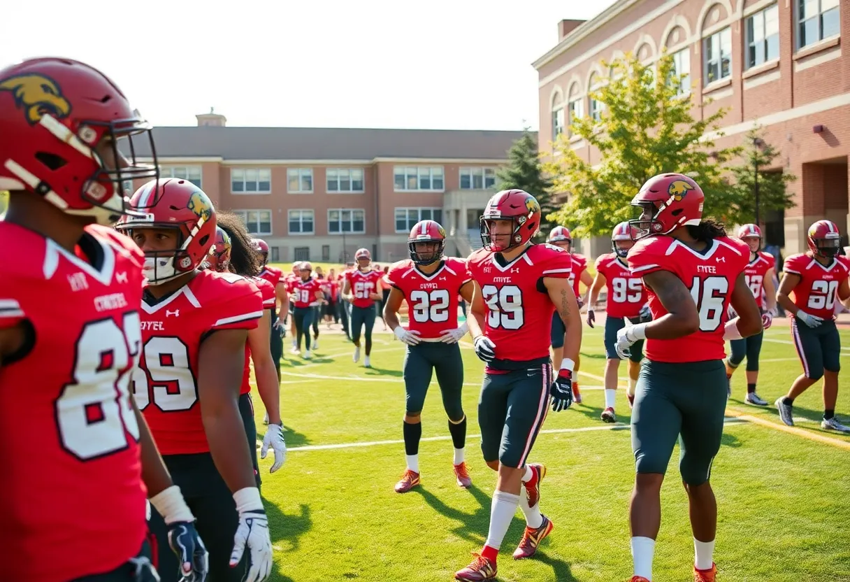 Football players on campus during recruitment weekend