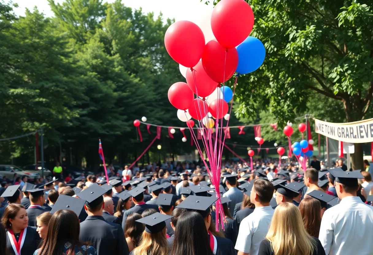 Scene of a graduation party with police presence after a shooting.