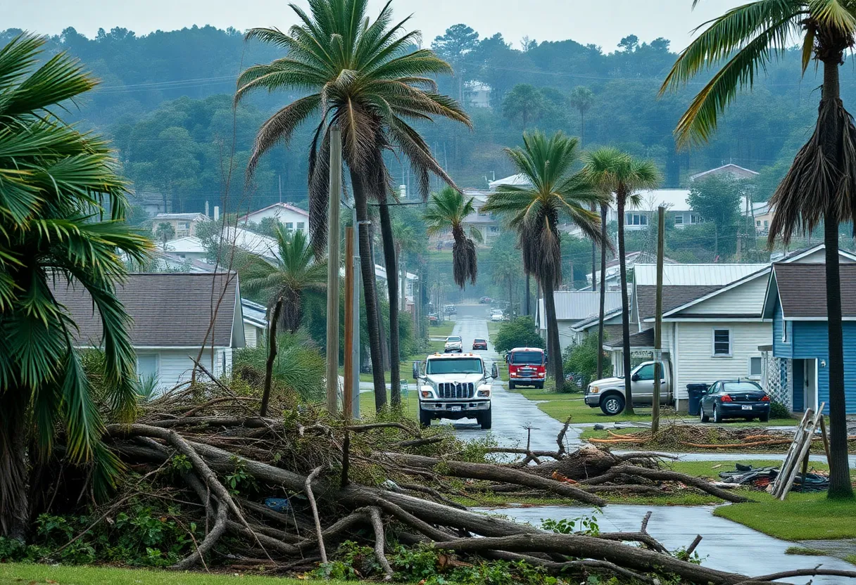 Damage caused by Hurricane Helene in Laurens County with downed trees and destroyed property.