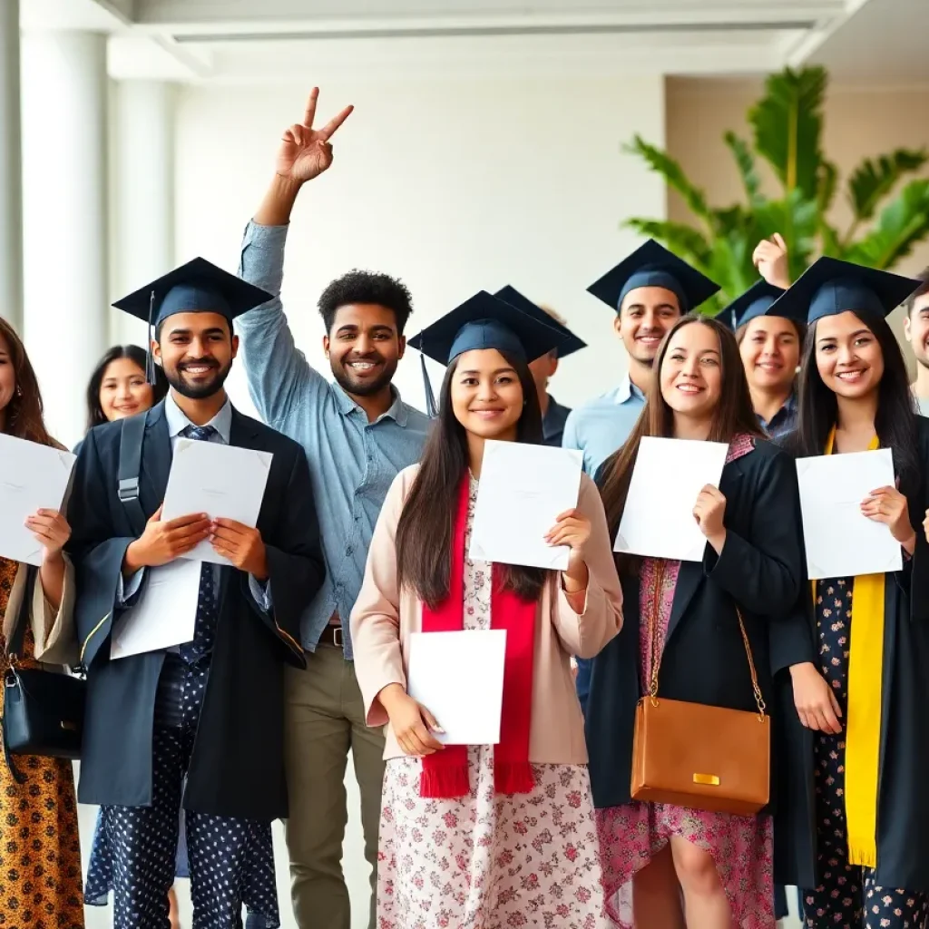 Students celebrating their academic success at Lander University