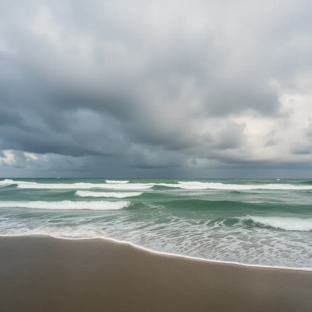 Beach scenery with darkening skies due to a low-pressure system