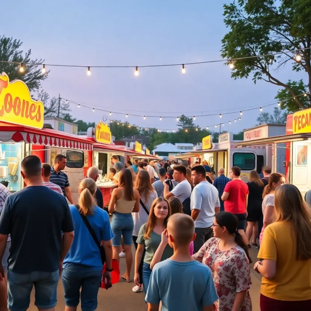 Families enjoying food from local food trucks at the Mount Pleasant Food Truck Rodeo