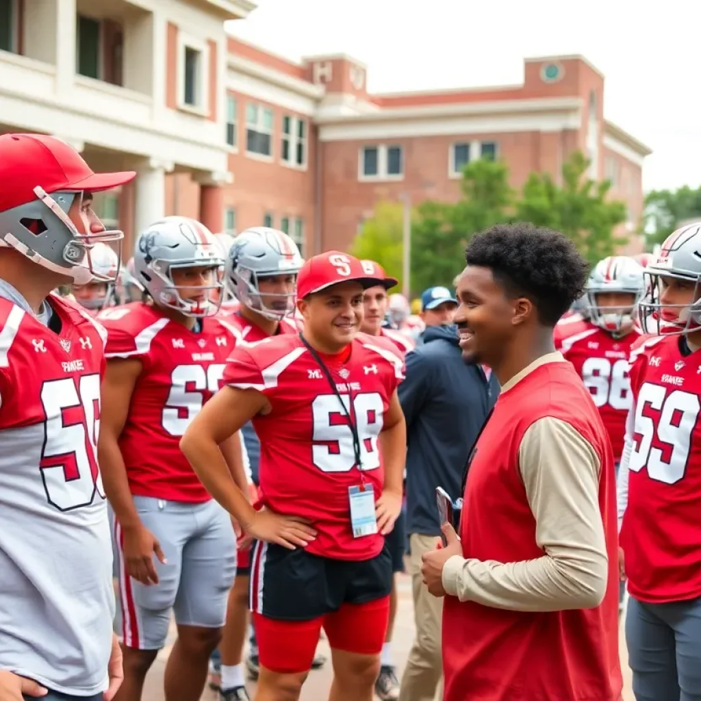 A group of football recruits visiting NC State University campus