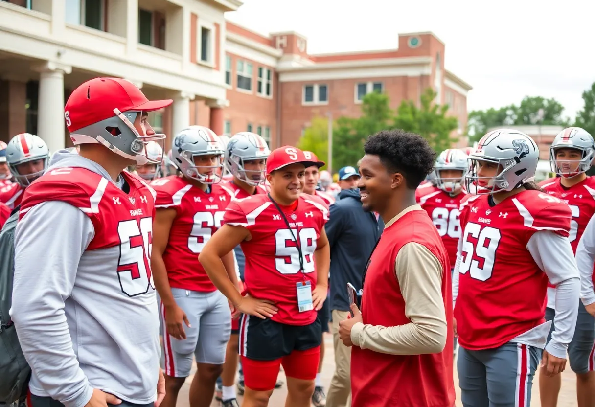 A group of football recruits visiting NC State University campus