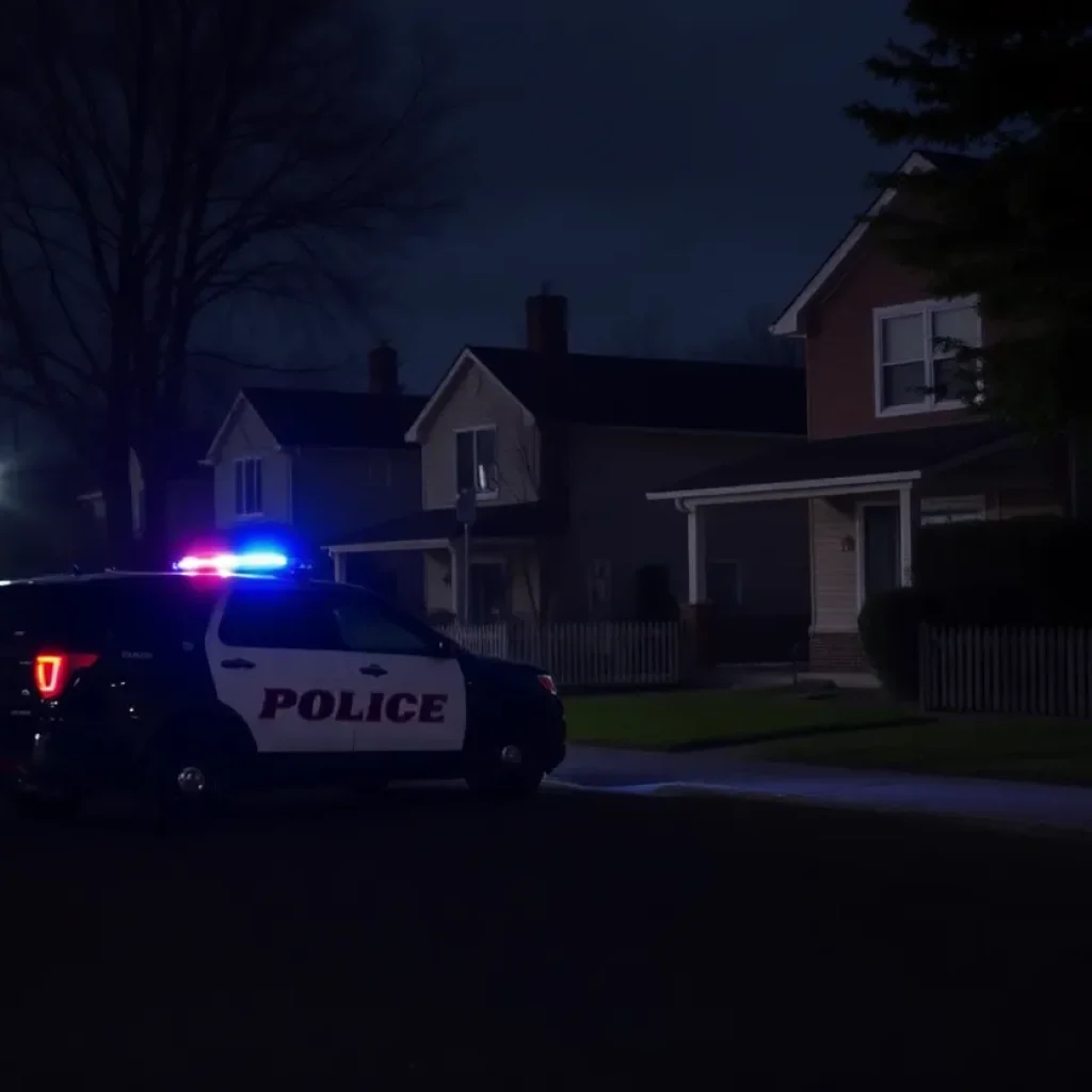 Police car outside a house in a suburban neighborhood