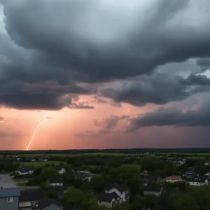Dark thunderclouds and lightning over Laurens during a storm