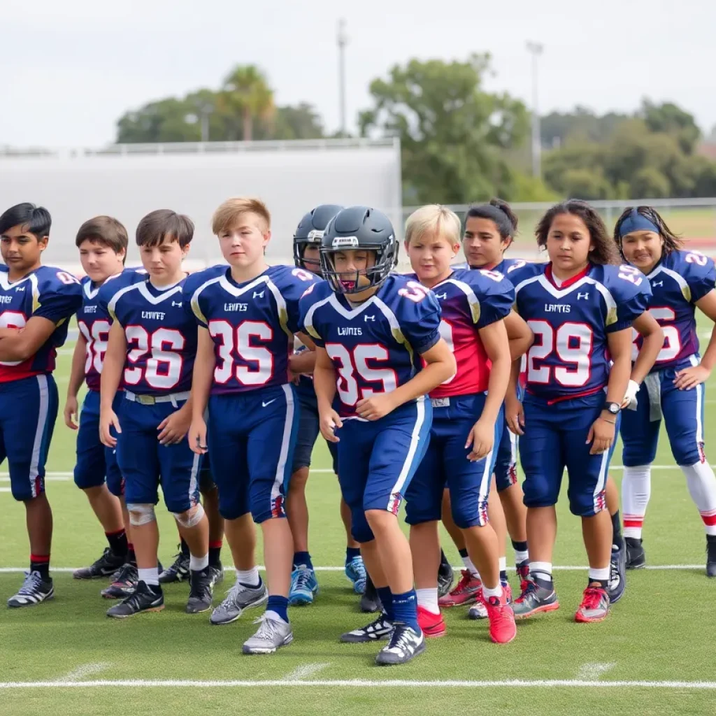 High school football players training on the field
