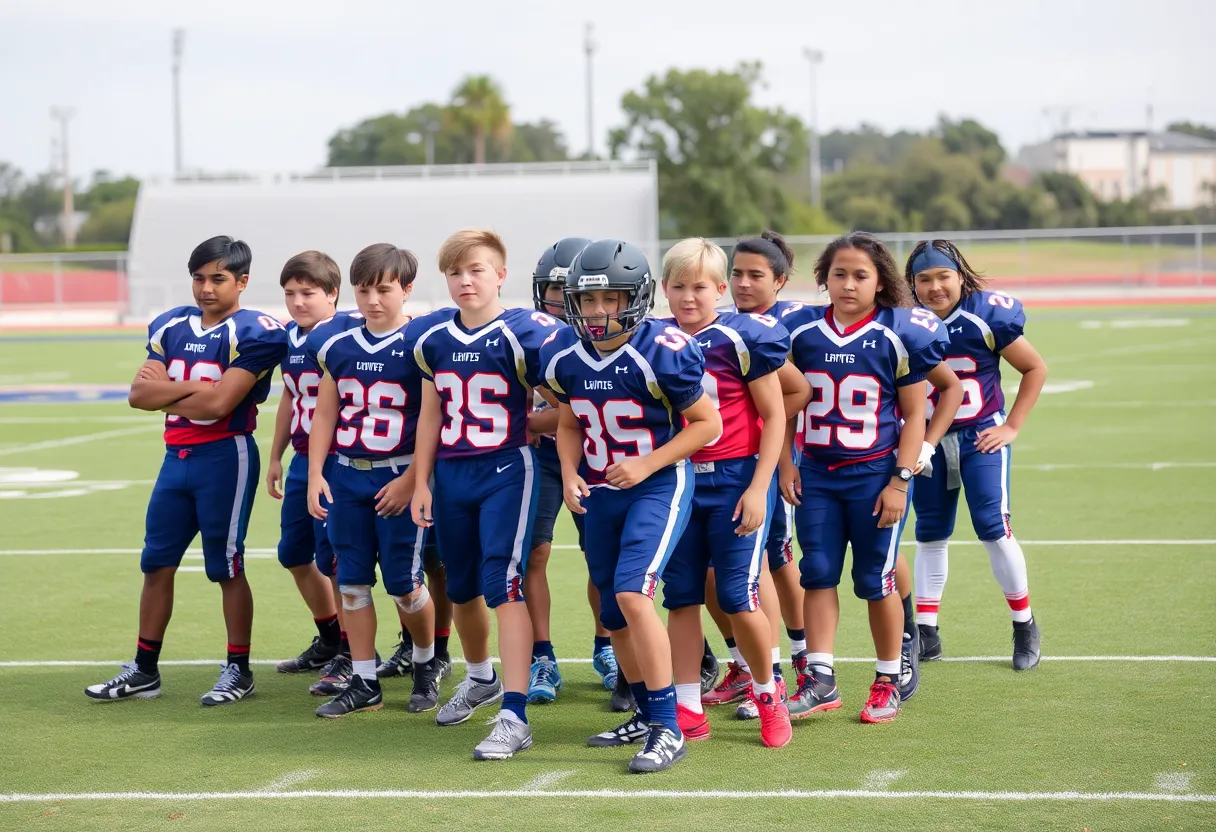 High school football players training on the field