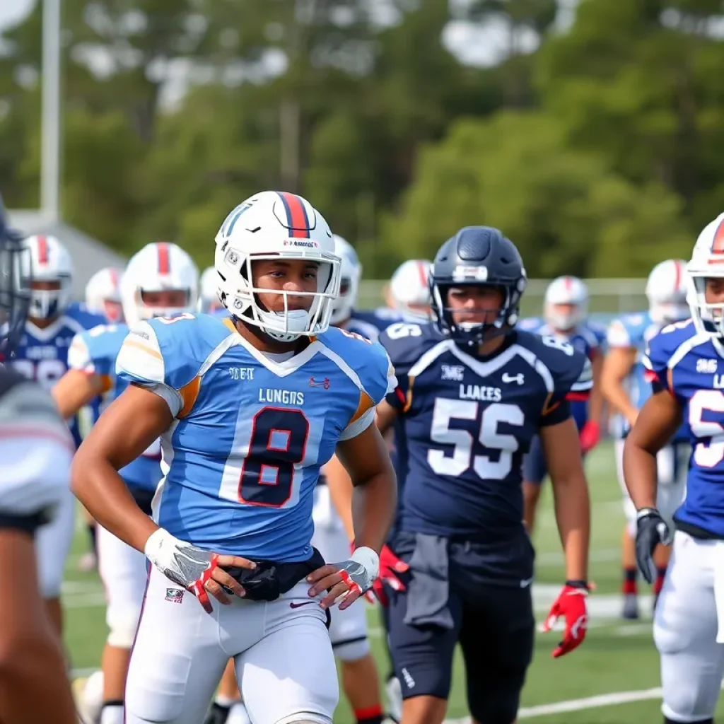 High school football players training in South Carolina
