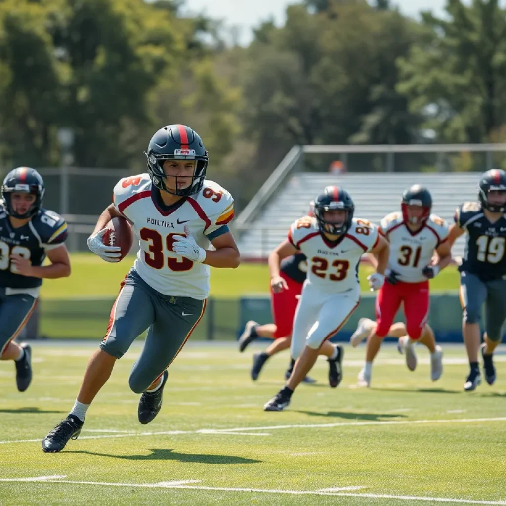 High school players showcasing agility on the football field