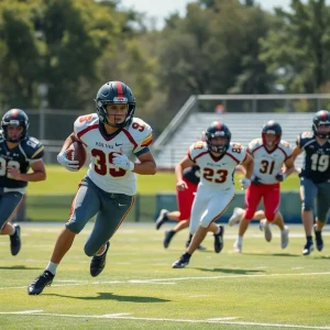 High school players showcasing agility on the football field
