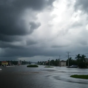 Flooded streets in eastern Mexico due to Tropical Storm Barry