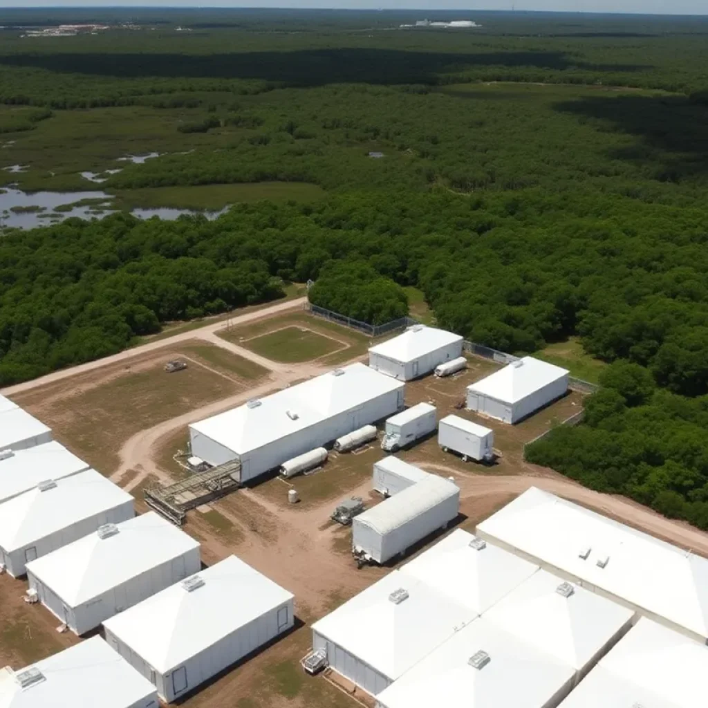 Aerial view of Alligator Alcatraz detention center in the Everglades