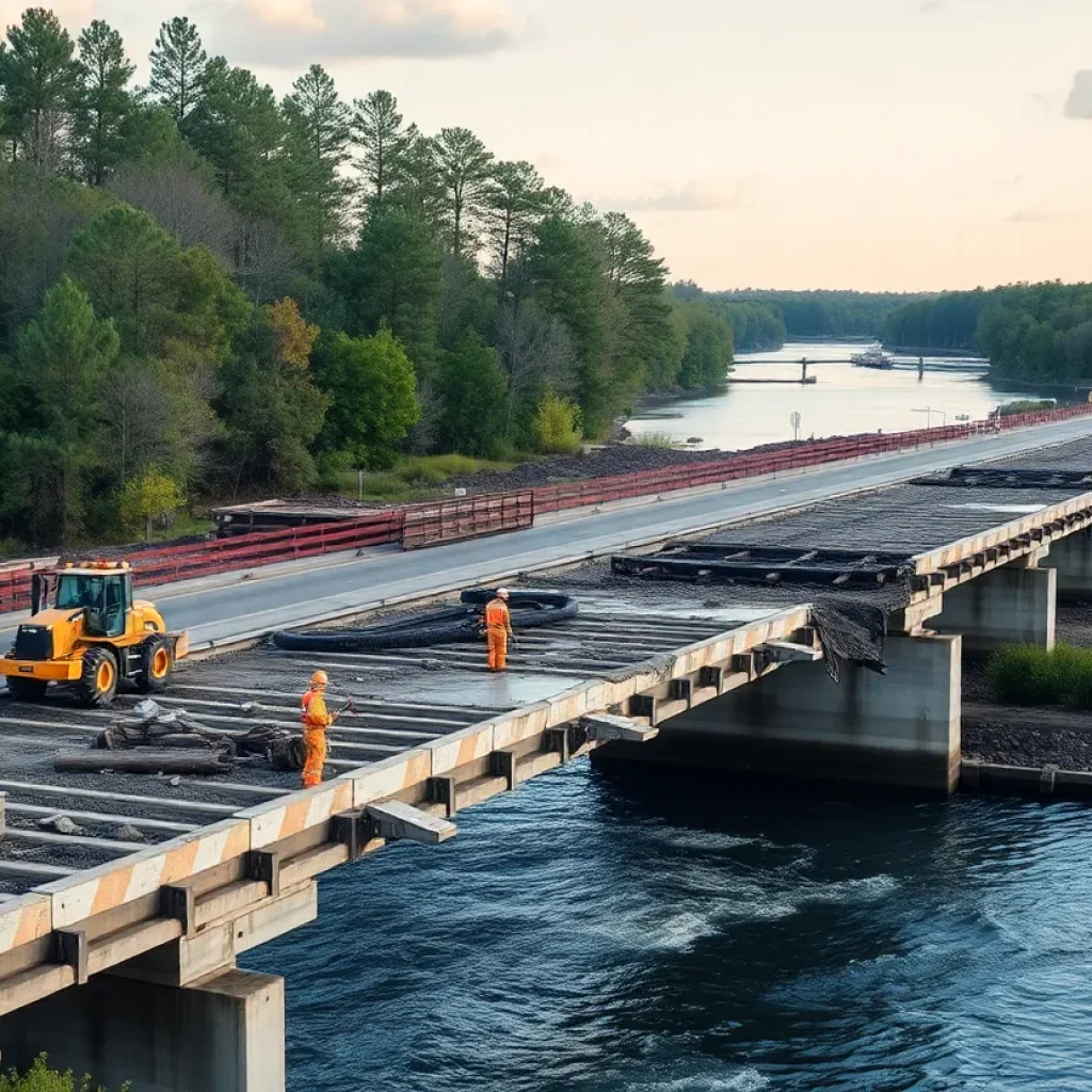 Construction workers repairing a bridge in South Carolina