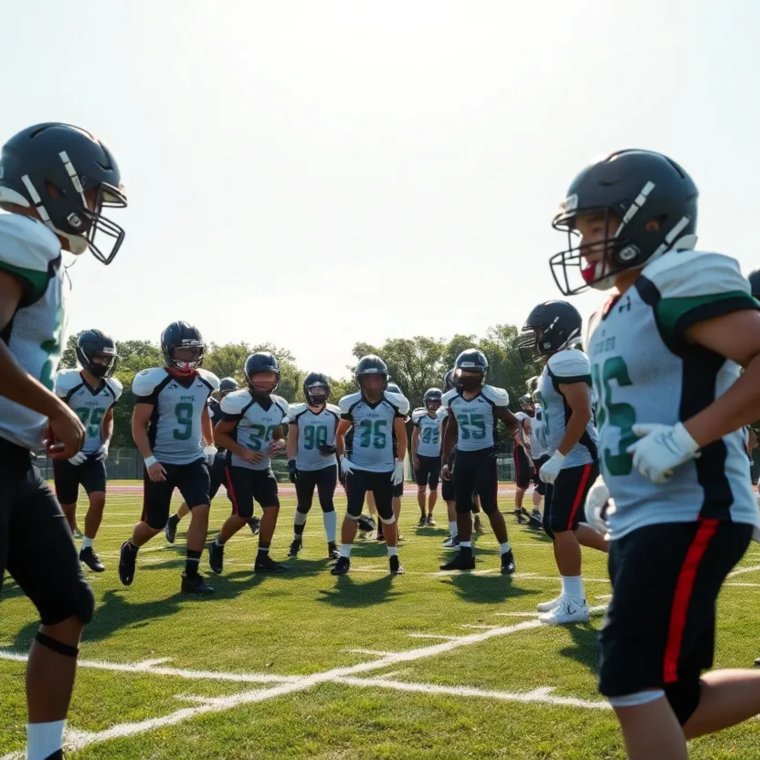 Clinton High School football team practicing on the field