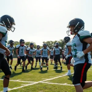 Clinton High School football team practicing on the field