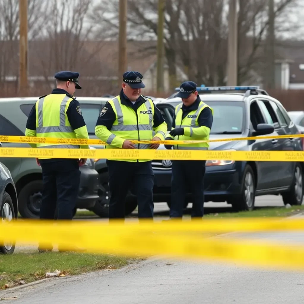 Police officers at a crime scene in Laurens County with stolen vehicles