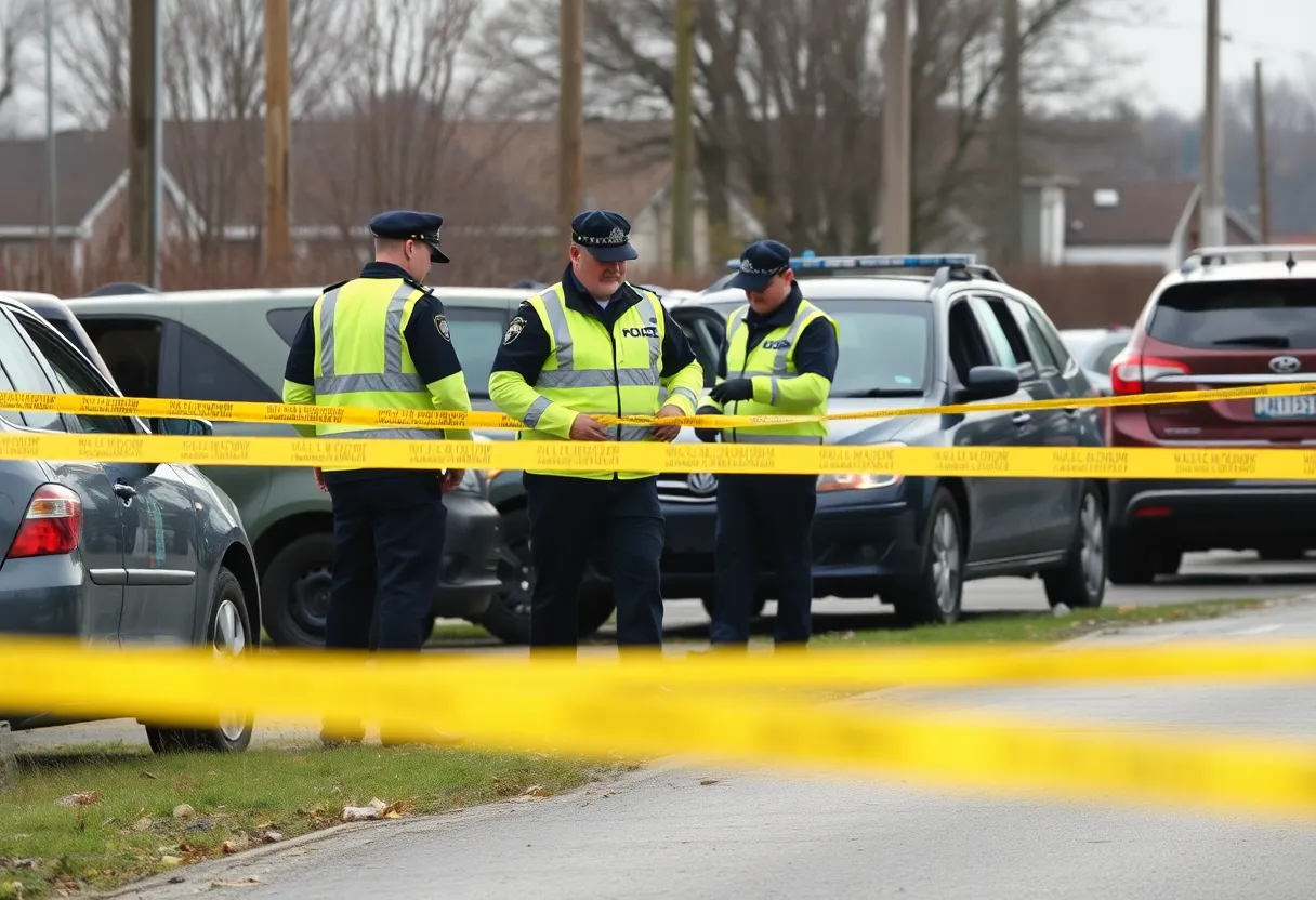 Police officers at a crime scene in Laurens County with stolen vehicles