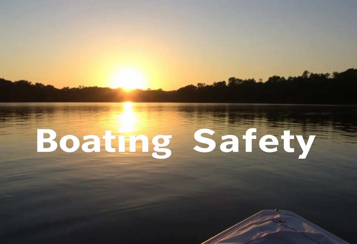 Lake Greenwood reflecting sunrise, symbolizing boating safety.