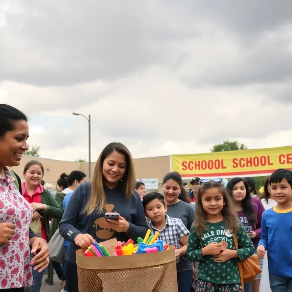Families attending Laurens County Back-to-School event with school supplies