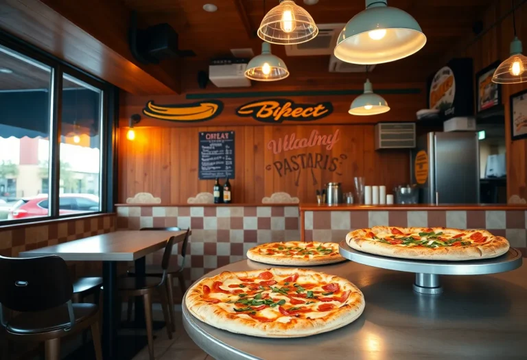 Interior of Local Crust Pizzeria with fresh pizzas on display