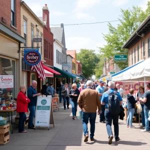 Vibrant scene of community engagement and support for local businesses.